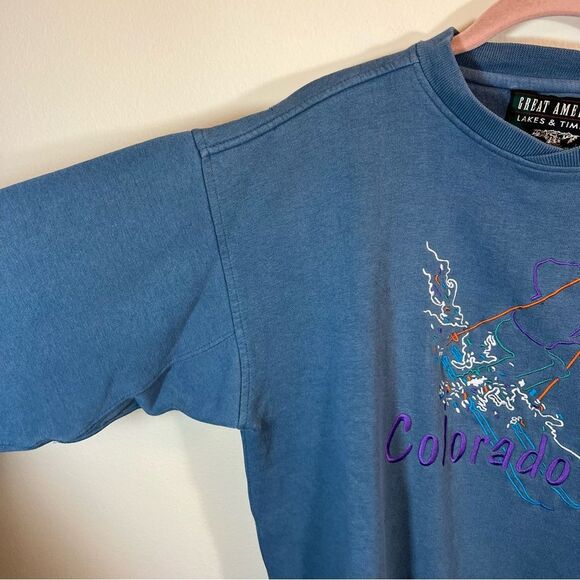 Great American Blue Embroidered Colorado Skier Ski Sweatshirt Medium - Picture 6 of 13